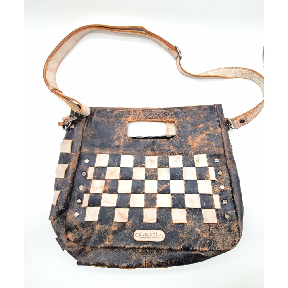Bed|Stü Orchid Leather Bag Black Cream Woven Checkered Crossbody Western Boho